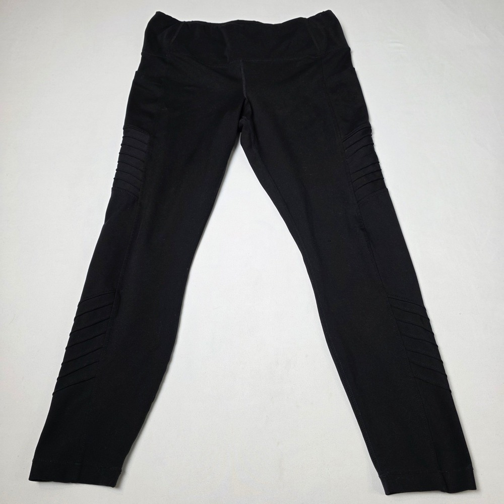 Yogalicious Lux Moto Legging Women XL Black Ribbed Pockets High Waist Activewear